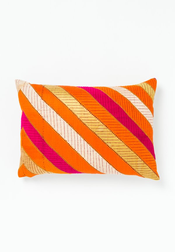 Antique and Vintage Saini Rich Phulkari Striped Pillow in Orange	