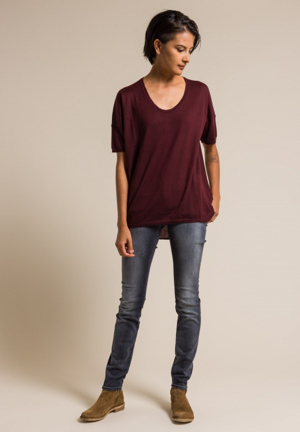 Paychi Guh Worsted Cashmere Boxy Tee in Wine