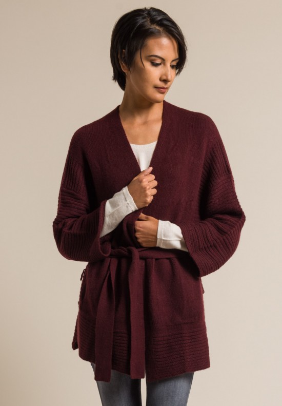 Paychi Guh Cashmere Belted Cardigan in Wine
