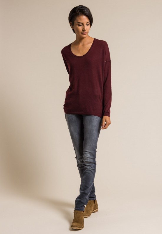 Paychi Guh Long Sleeve Worsted Cashmere Boxy Tee in Wine
