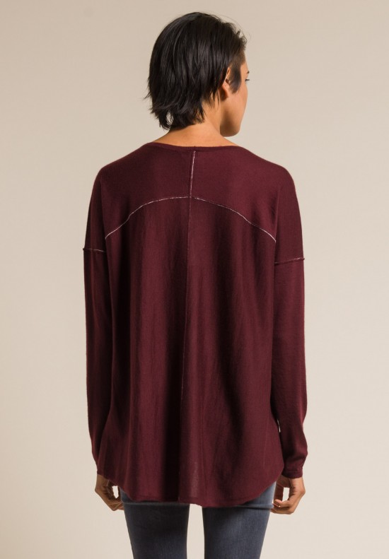 Paychi Guh Long Sleeve Worsted Cashmere Boxy Tee in Wine