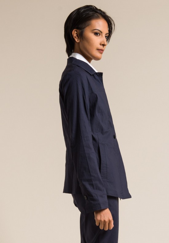 Peter O Mahler Stretch Linen Placket Jacket in Navy
