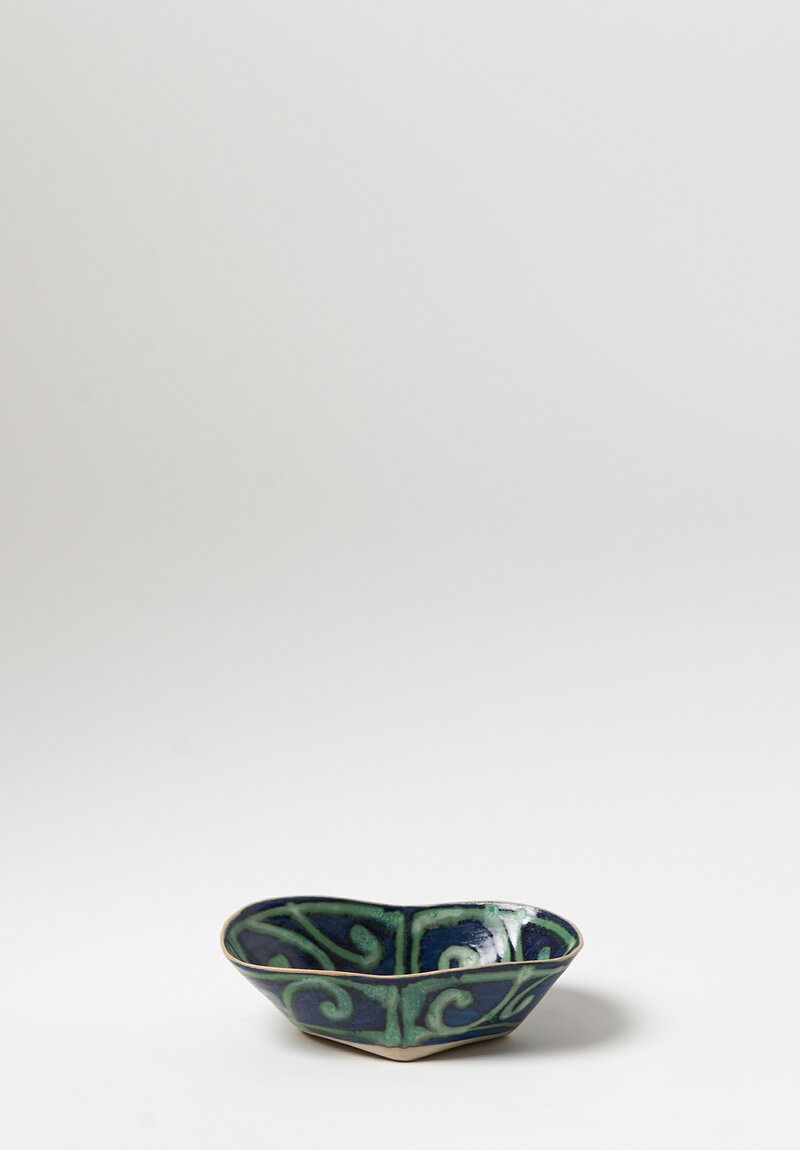 Ceramic Hand Painted Folded Bowl in Blue/Green	