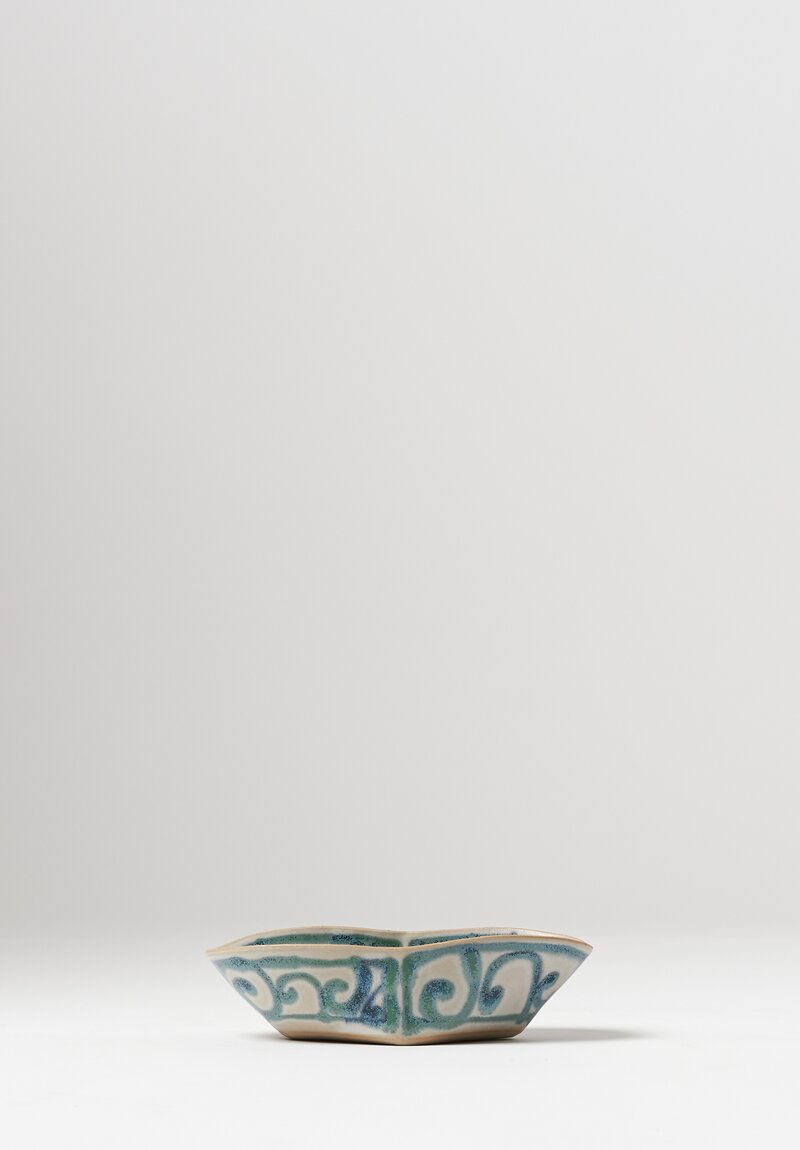 Ceramic Hand Painted Folded Bowls in Cream / Green	