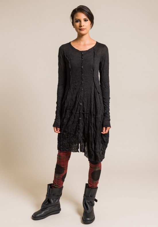 Rundholz Black Label Crinkled Button-Down Tunic in Black