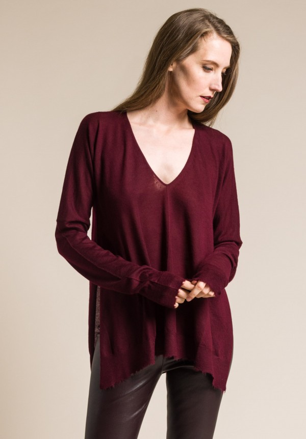 Urban Zen Cashmere Frayed Long Sleeve Sweater in Garnet | Santa Fe Dry ...