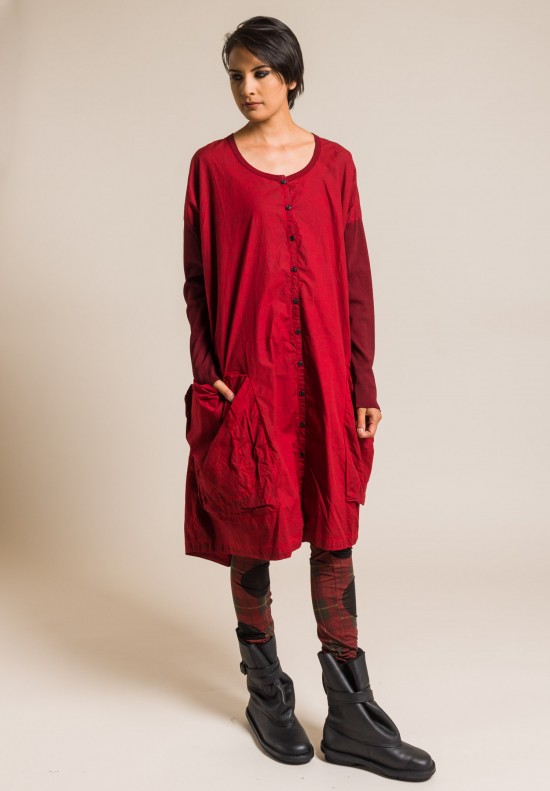 Rundholz Black Label Cotton Oversize ButtonDown Dress in Red Santa