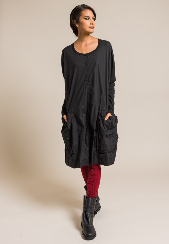 Rundholz Black Label Cotton Oversize ButtonDown Dress in Black Santa