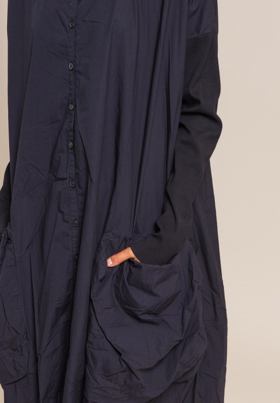 Rundholz Black Label Cotton Oversize Button-Down Dress in Blue