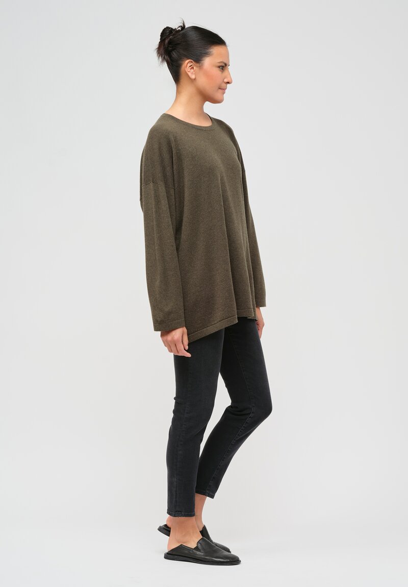 Hania New York Cashmere Long Crewneck Sasha Sweater in Loden Green