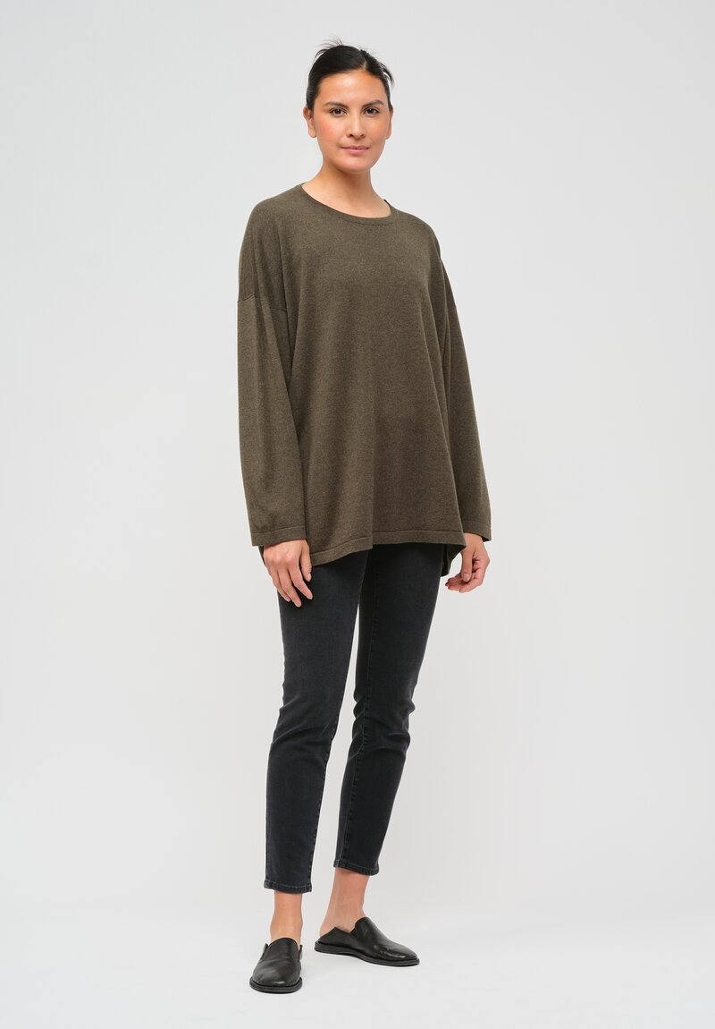 Hania New York Cashmere Long Crewneck Sasha Sweater in Loden Green