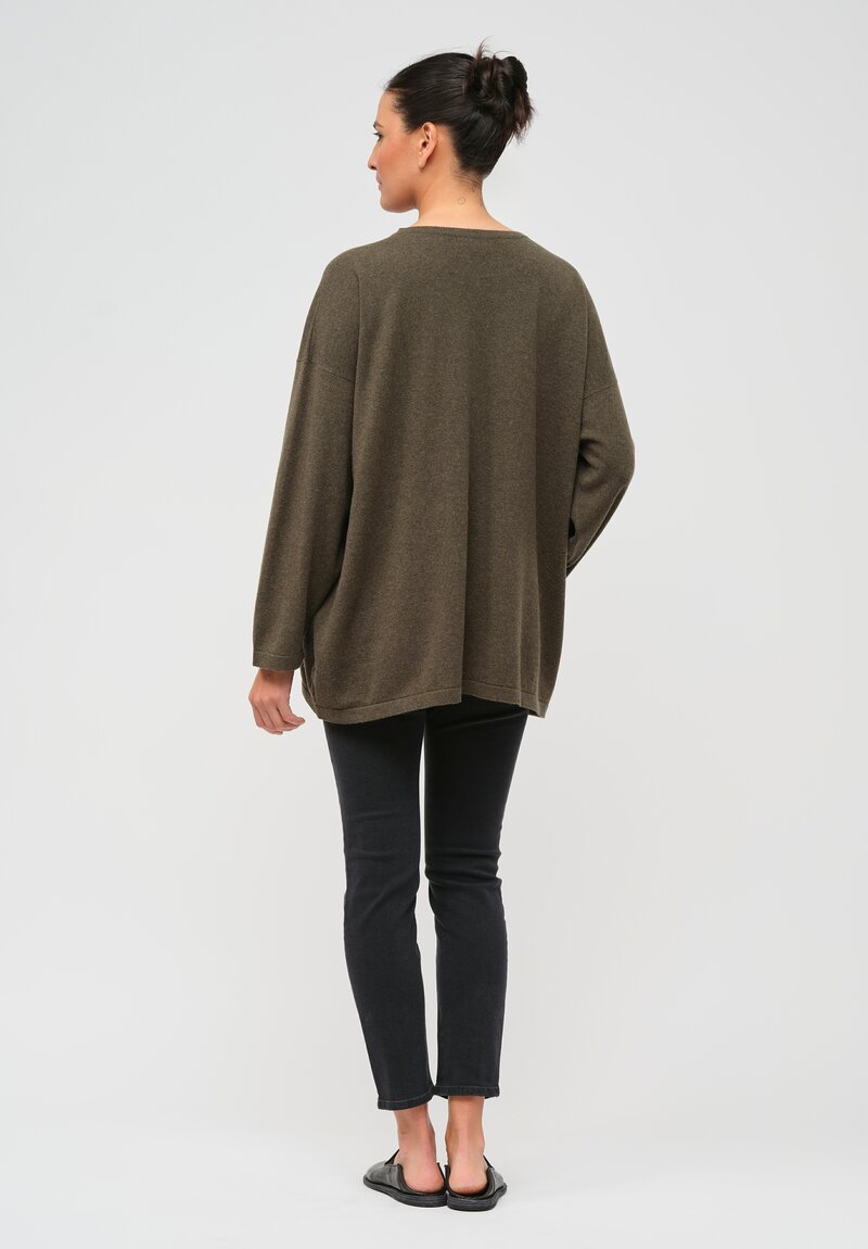 Hania New York Cashmere Long Crewneck Sasha Sweater in Loden Green