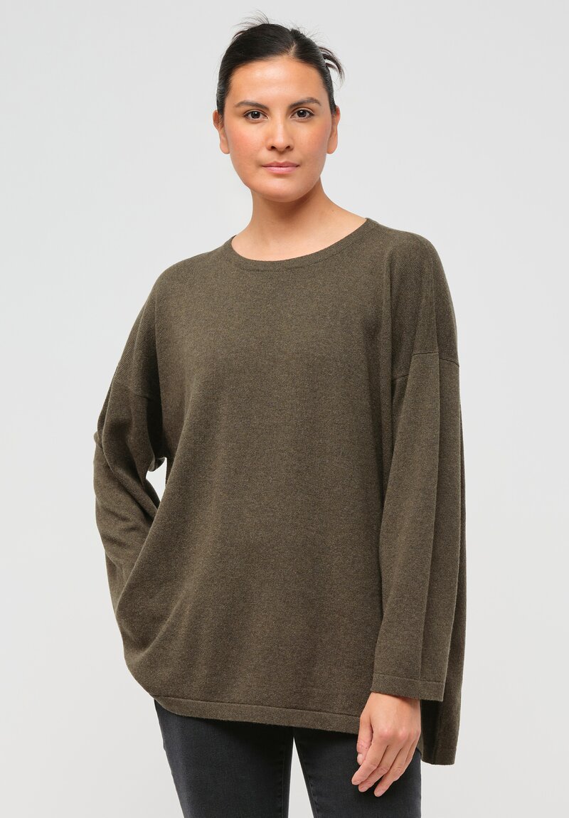 Hania New York Cashmere Long Crewneck Sasha Sweater in Loden Green