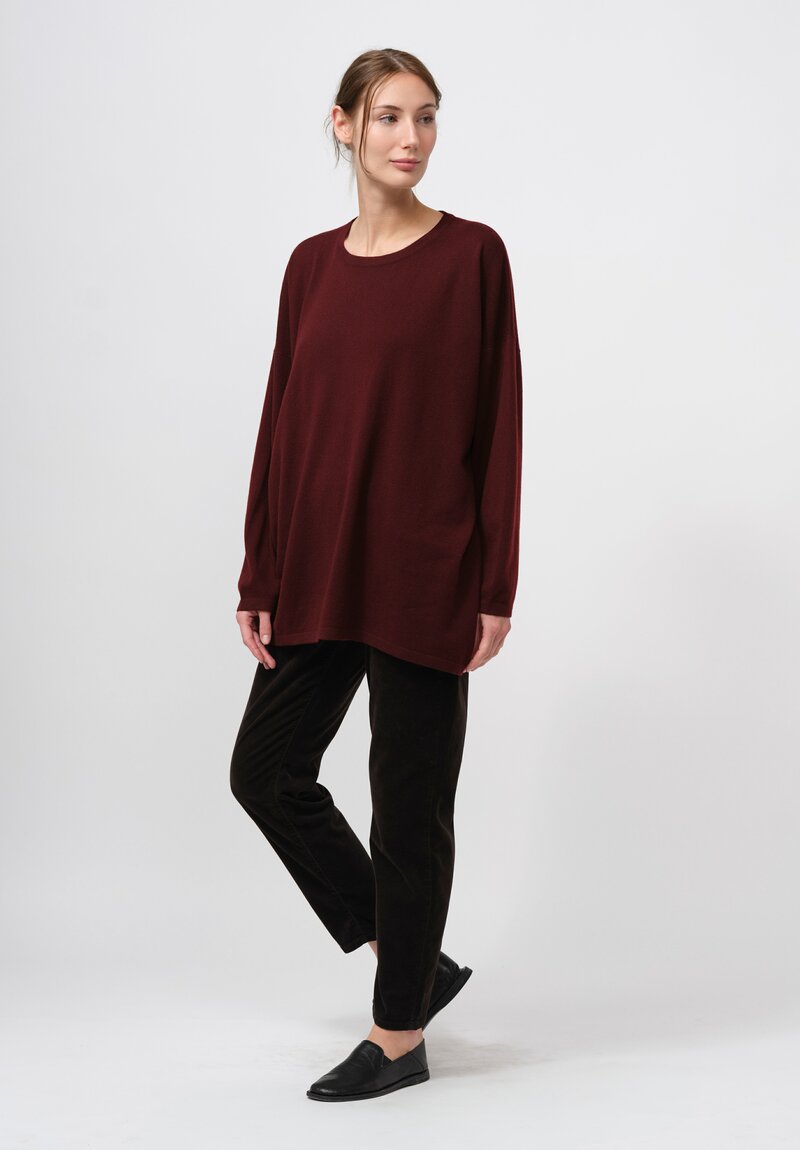 Hania New York Cashmere Long Crewneck Sasha Sweater in Port Brown	