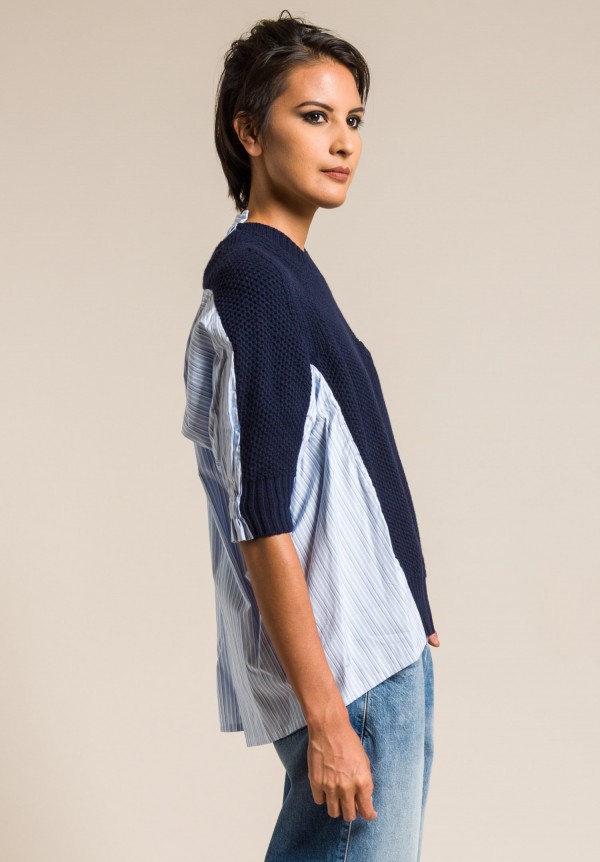 Sacai Wool/Cotton Classic Shirting Pullover Top in Navy | Santa Fe Dry ...