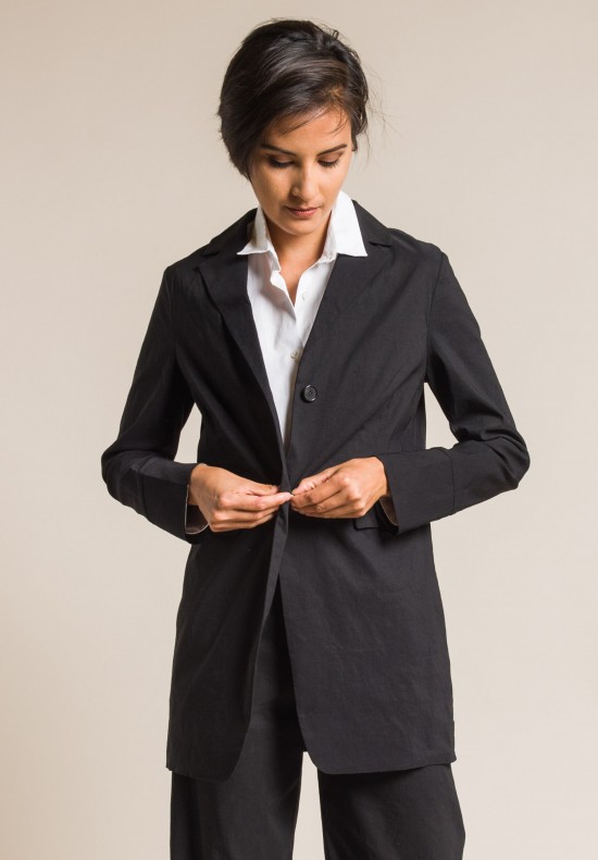 Peter O. Mahler Stretch Linen Long Tailored Jacket in Black