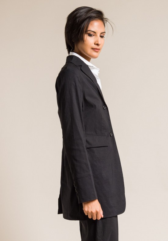 Peter O. Mahler Stretch Linen Long Tailored Jacket in Black