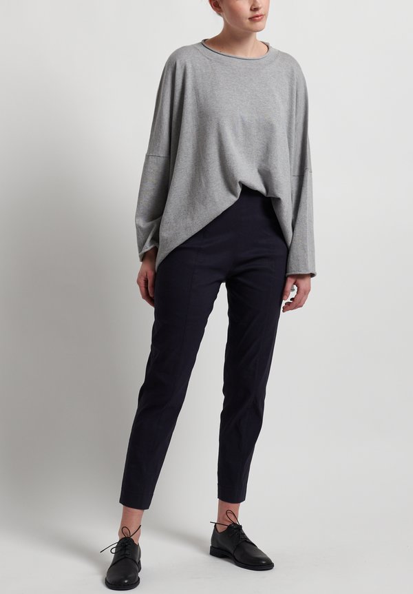 Peter O. Mahler Fitted Stretch Linen Cropped Seam Pants in Navy