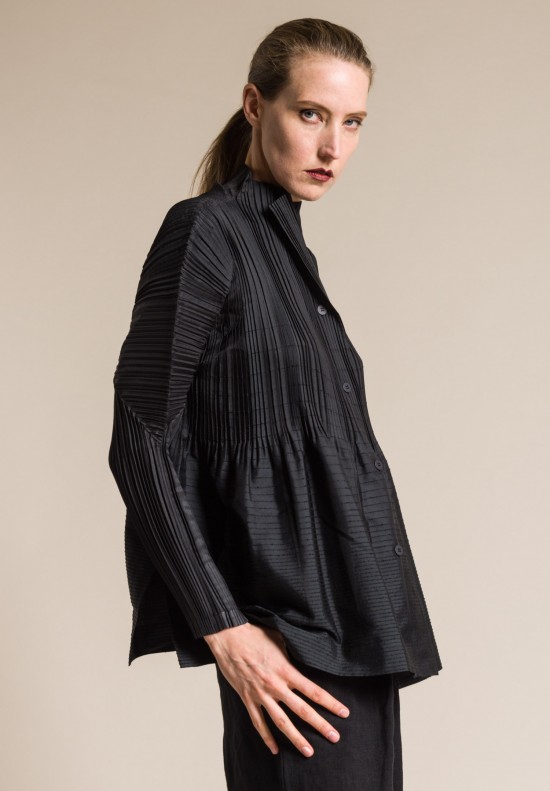 Issey Miyake Pleated A-Line Jacket in Black