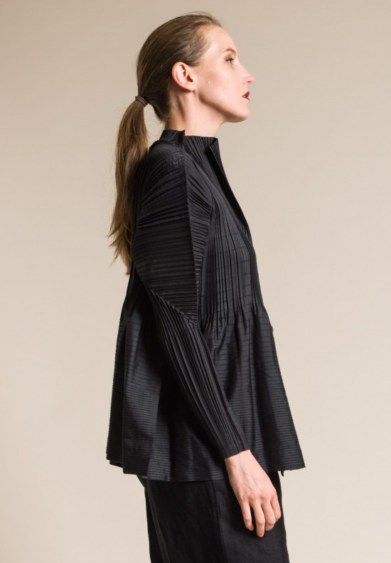 Issey Miyake Pleated A-Line Jacket in Black