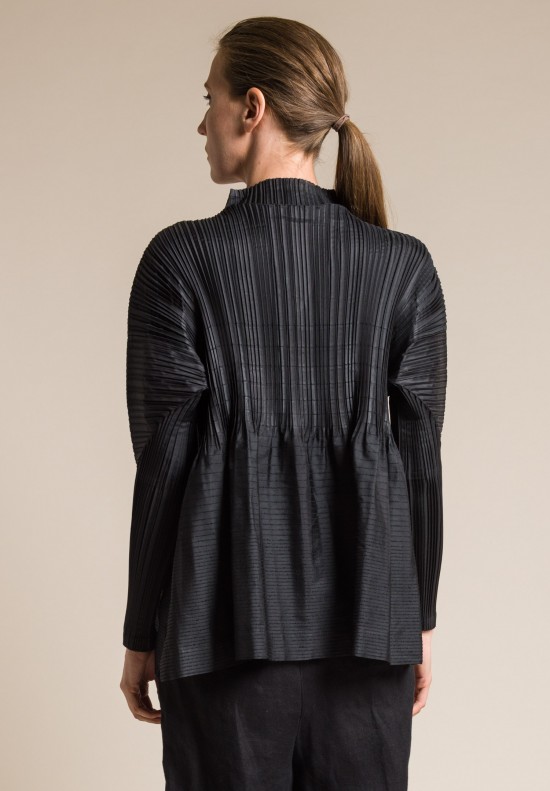 Issey Miyake Pleated A-Line Jacket in Black