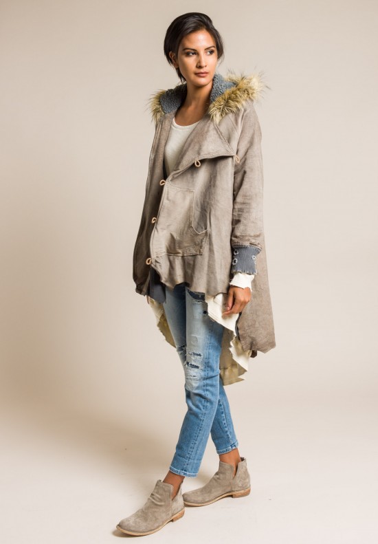 Greg Lauren Laser Cut Leather Snorkel Jacket in Taupe