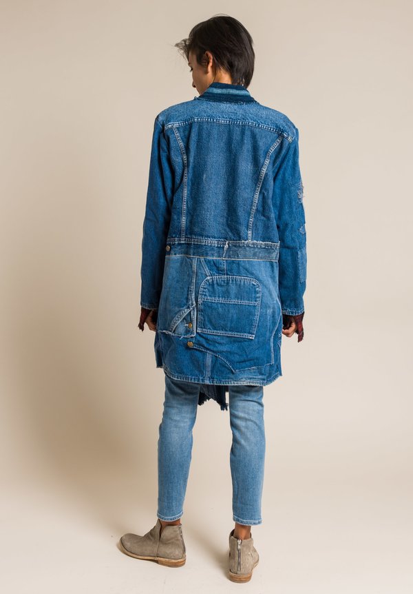 Greg Lauren Long Vintage Denim/Indigo Stripe Jacket in Denim Blue