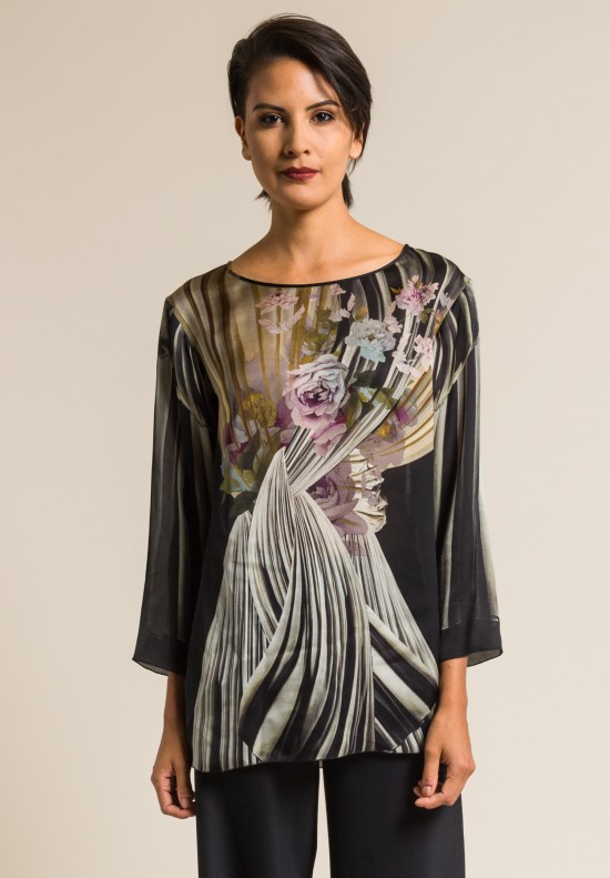 Alberta Ferretti Silk Drapes & Floral Print Top