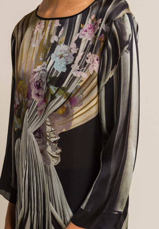 Alberta Ferretti Silk Drapes & Floral Print Top