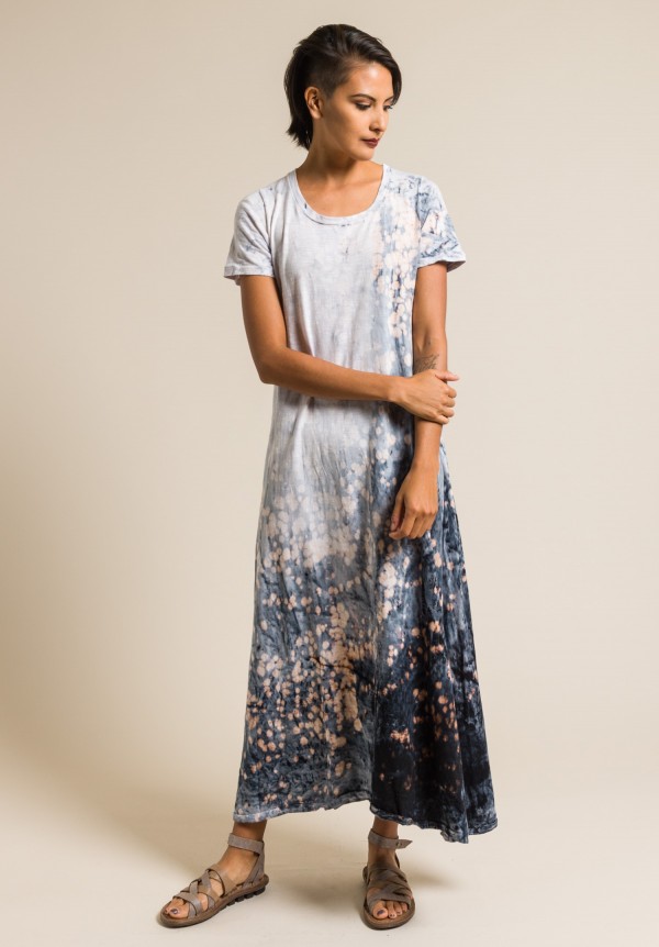 Gilda Midani Pattern Dyed Short Sleeve Monoprix Dress in Deep Sea