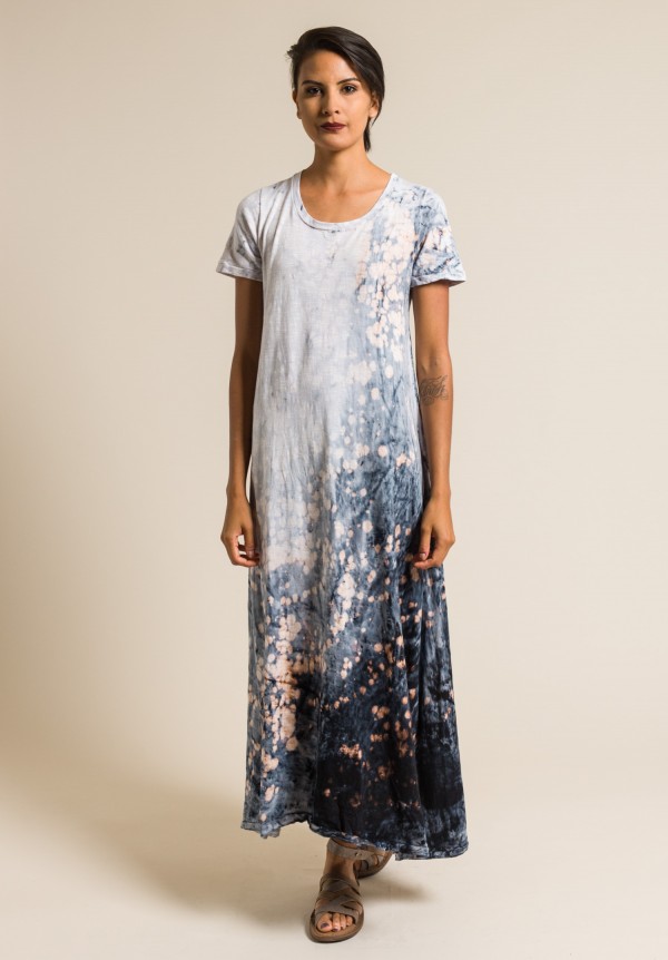 Gilda Midani Pattern Dyed Short Sleeve Monoprix Dress in Deep Sea