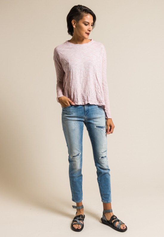 Gilda Midani Solid Dyed Long Sleeve Straight Trapeze Tee in Pale Pink