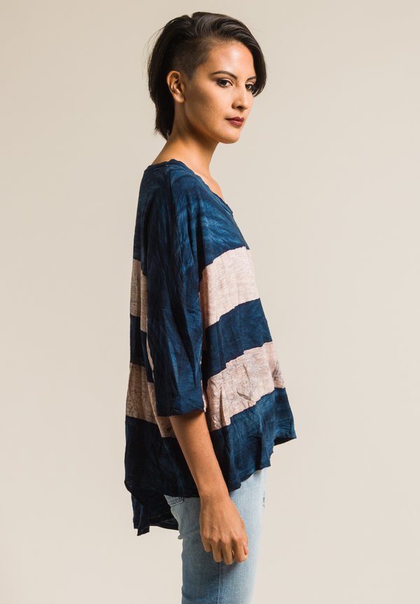 Gilda Midani Pattern Dyed Short Sleeve Super Tee in Cream & Deep Blue Stripes