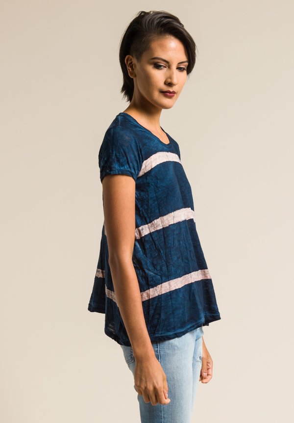 Gilda Midani Pattern Dyed Short Sleeve Monoprix Tee in Cream & Deep Blue Stripes