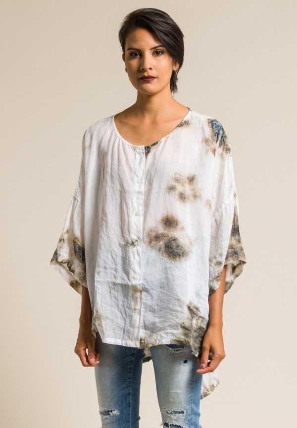 Gilda Midani Linen Pattern Dyed Button-Down Super Shirt in Grey Stain