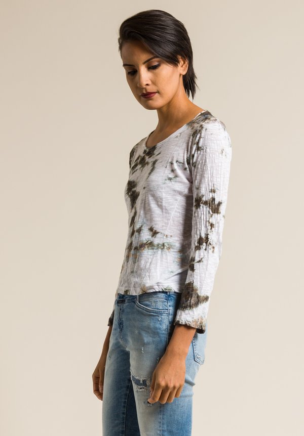 Gilda Midani Pattern Dyed New Round Long Sleeve Tee in Grey Stain