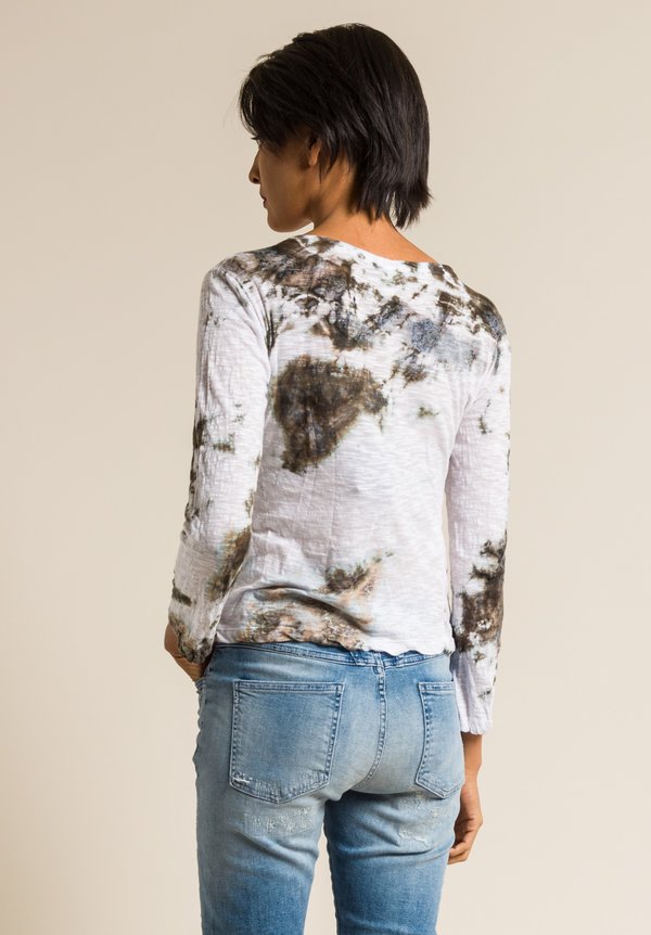 Gilda Midani Pattern Dyed New Round Long Sleeve Tee in Grey Stain