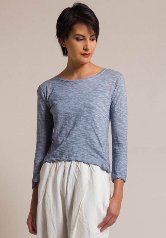 Gilda Midani Solid Dyed New Round Long Sleeve Tee in Silver Blue