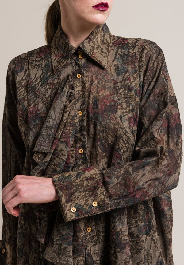 Uma Wang Wool Trella Ruffle Tunic Shirt in Brown	