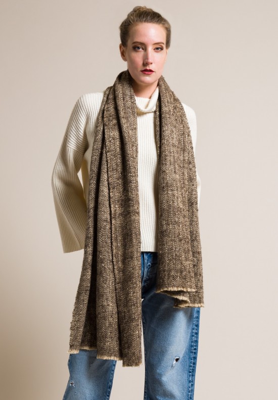 Denis Colomb Yak/Silk Handwoven Ise Stole Scarf White/Natural