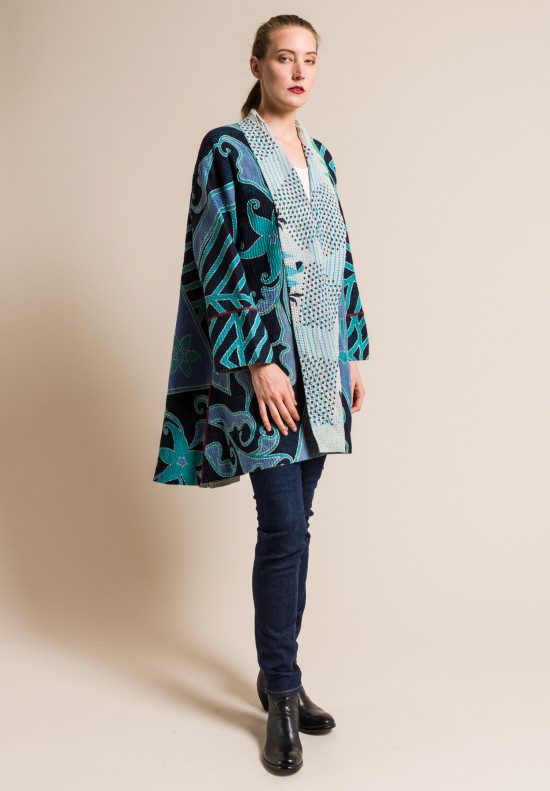 Mieko Mintz 4-Layer Vintage Cotton Long Kimono Jacket in Turquoise ...