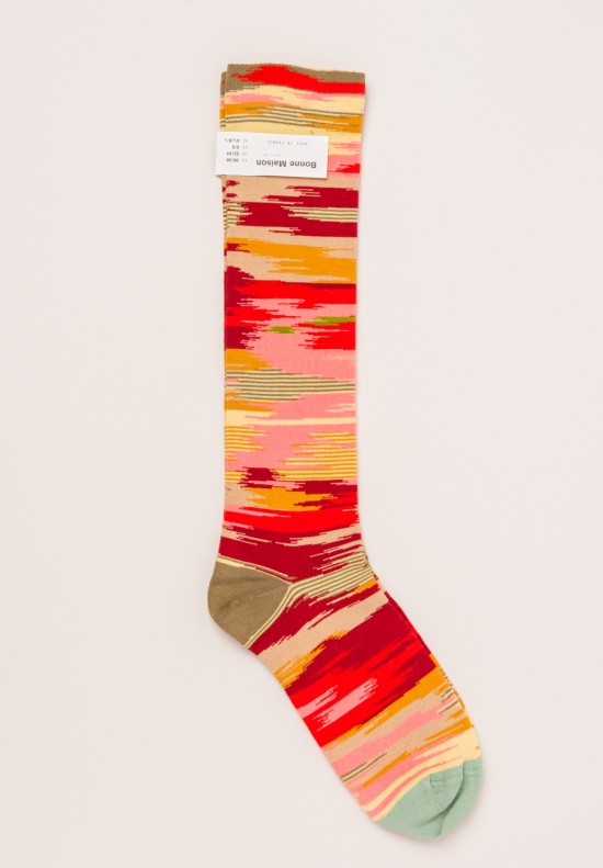 Bonne Maison Mid-Low Socks in Pattern Yellow/Red