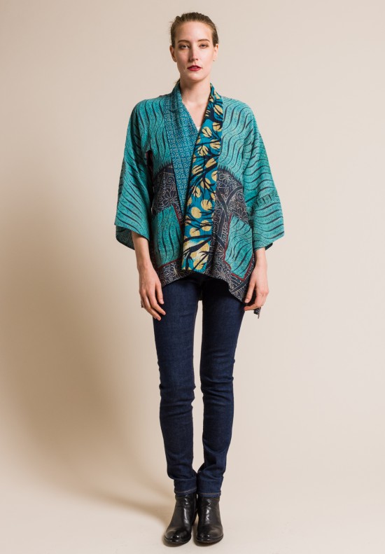 Mieko Mintz 2-Layer Vintage Cotton Kimono Jacket in Turquoise/Grey ...