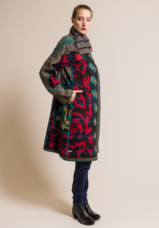 Mieko Mintz Vintage Cotton 4-Layer A-Line Coat in Black/Red