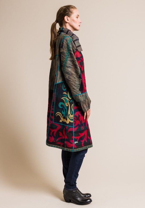 Mieko Mintz Vintage Cotton 4-Layer A-Line Coat in Black/Red