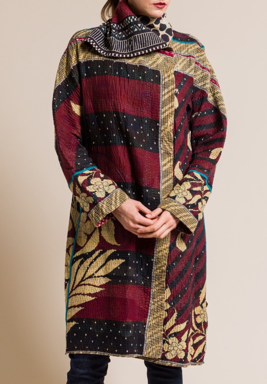 Mieko Mintz Vintage Cotton 4-Layer A-Line Coat in Crimson/Cream