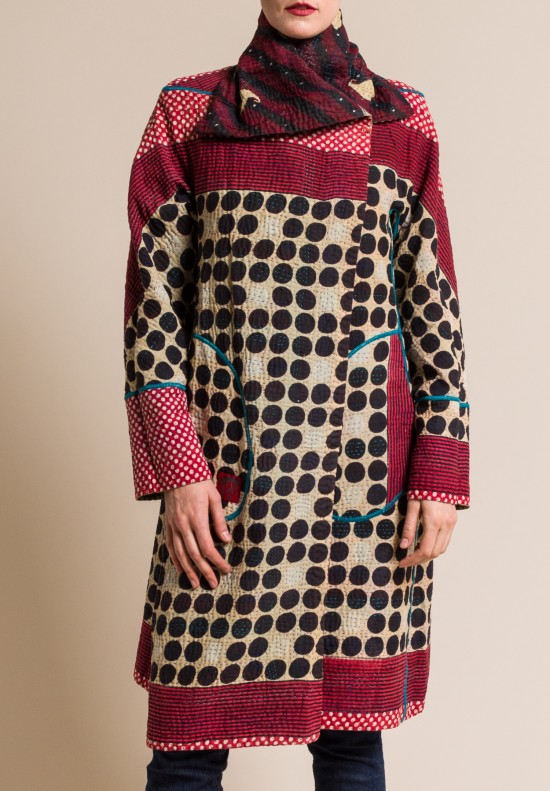 Mieko Mintz Vintage Cotton 4-Layer A-Line Coat in Crimson/Cream