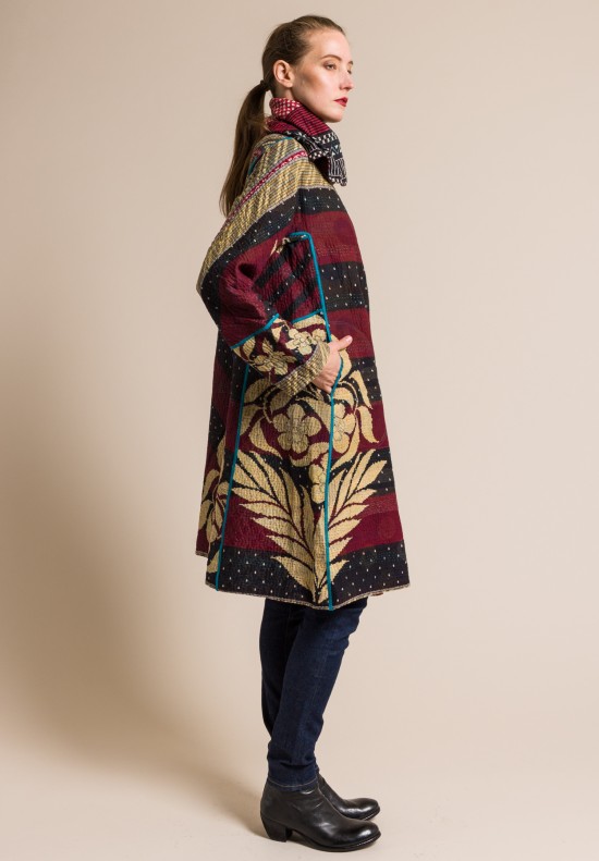 Mieko Mintz Vintage Cotton 4-Layer A-Line Coat in Crimson/Cream