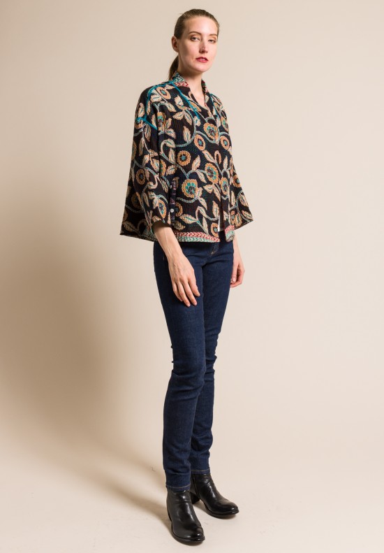 Mieko Mintz 4-Layer Vintage Cotton Stand Collar Cropped Jacket in Black ...