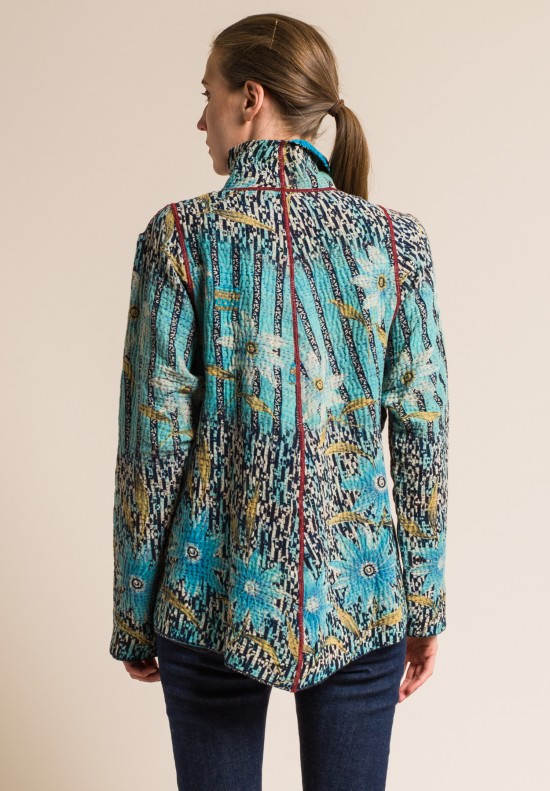 Mieko Mintz 4-Layer Vintage Cotton Drape Collar Jacket in Light Blue/Natural